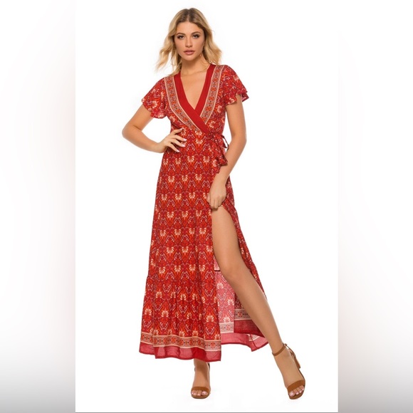 Zesica Bohemian Floral Wrap Maxi  Dress - Picture 1 of 7